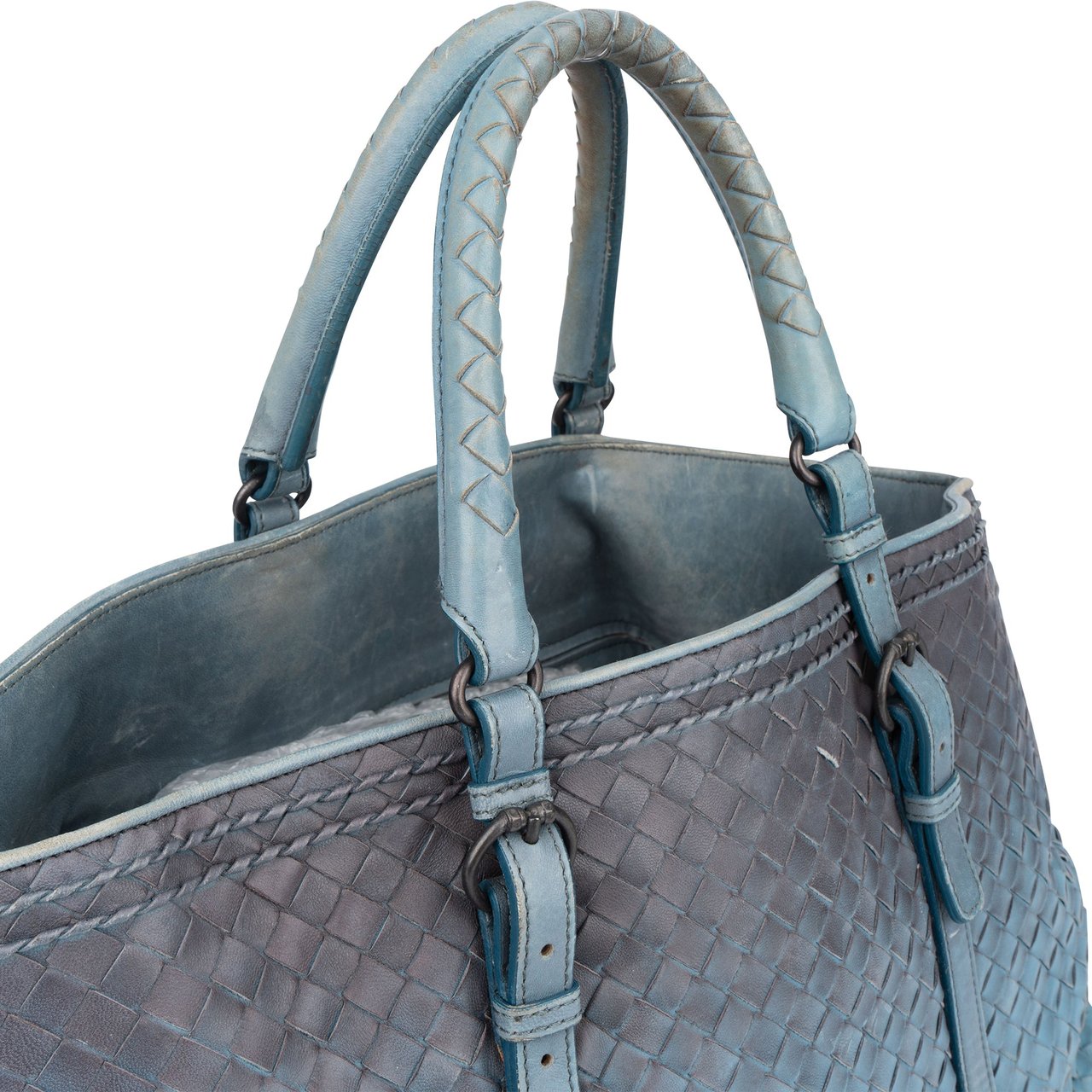 Bottega Veneta Bottega Veneta Blue Intrecciato Leather Ombre Handbag Blauw
