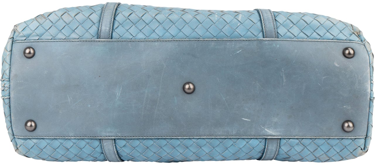 Bottega Veneta Bottega Veneta Blue Intrecciato Leather Ombre Handbag Blauw
