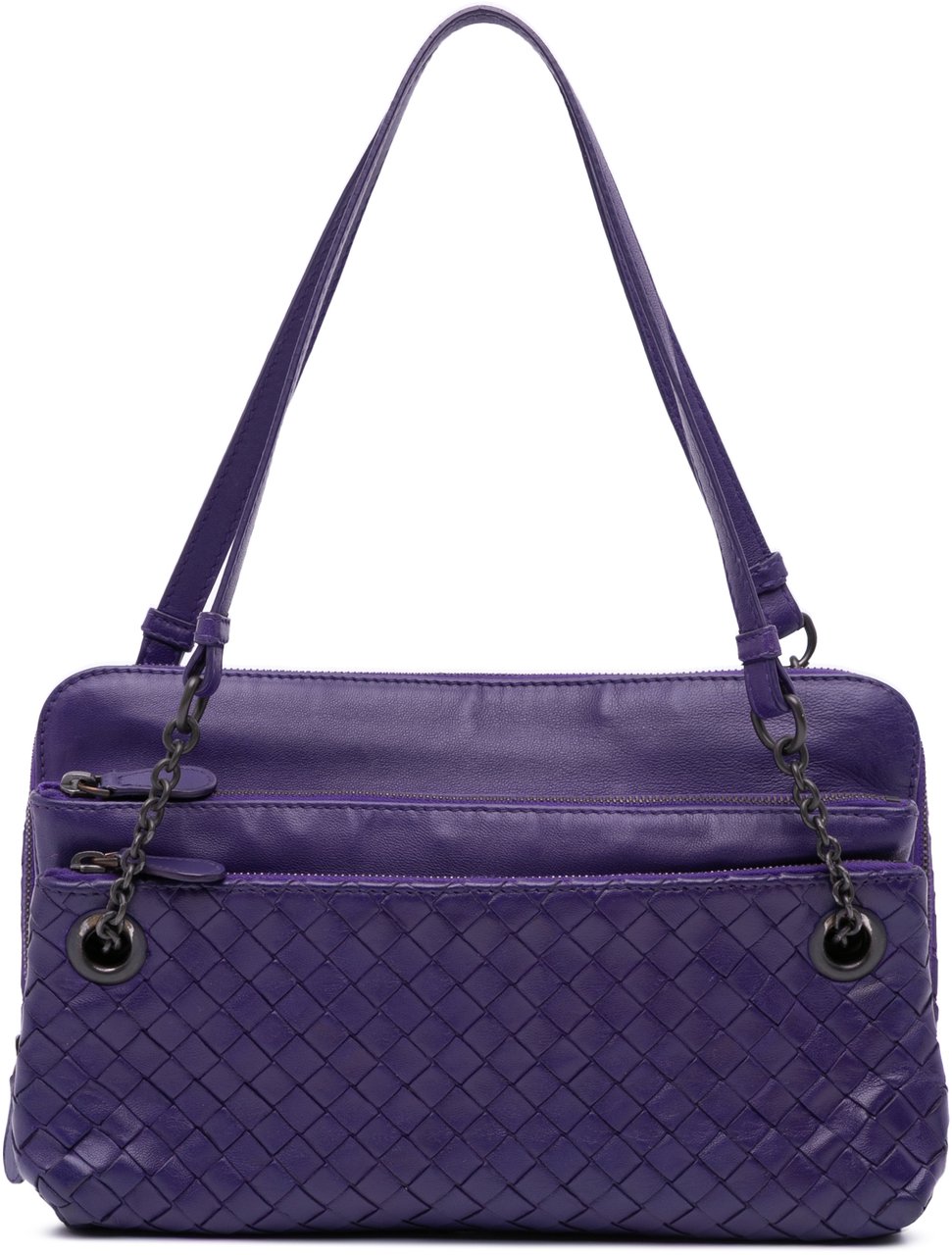 Bottega Veneta Nappa Intrecciato Triple Zip Shoulder Bag Paars