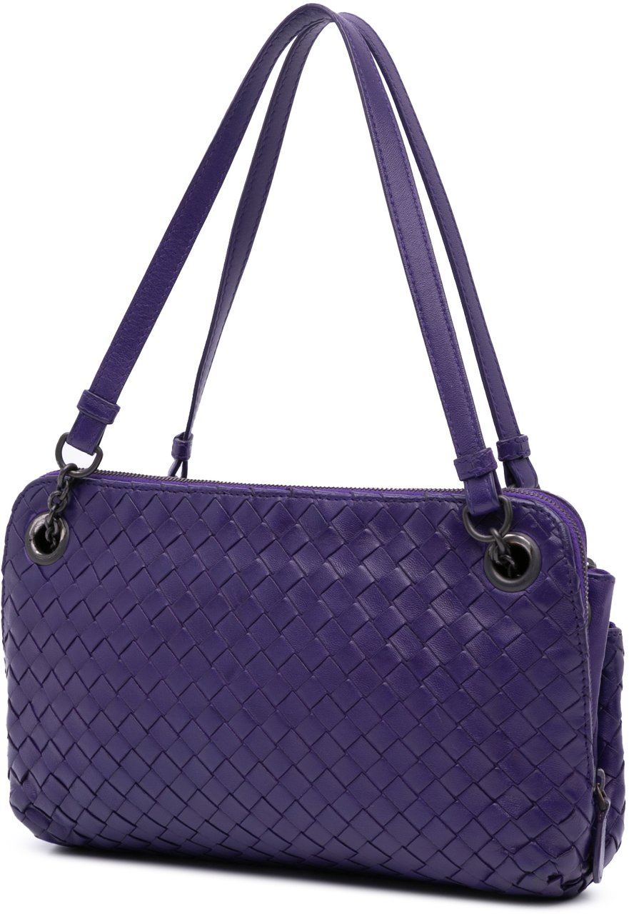 Bottega Veneta Nappa Intrecciato Triple Zip Shoulder Bag Paars