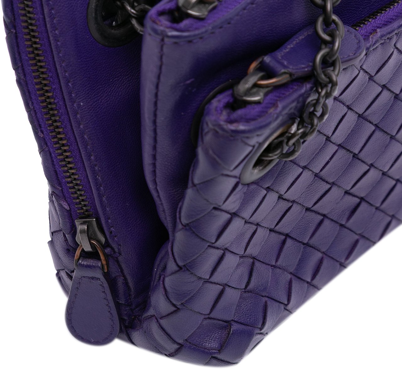 Bottega Veneta Nappa Intrecciato Triple Zip Shoulder Bag Paars