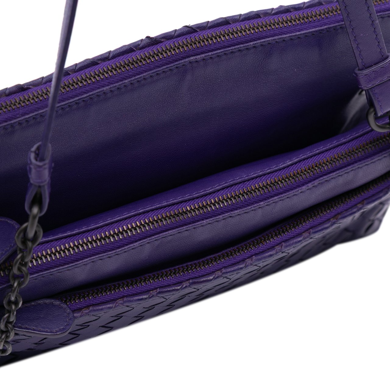 Bottega Veneta Nappa Intrecciato Triple Zip Shoulder Bag Paars