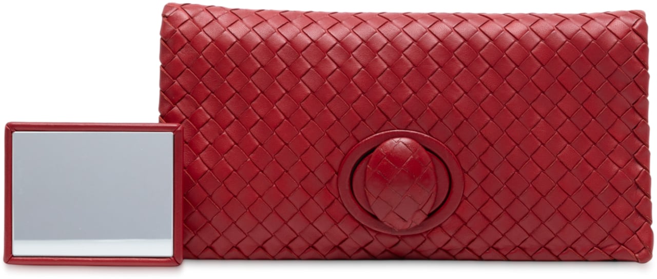 Bottega Veneta Nappa Intrecciato Turn Lock Clutch Rood
