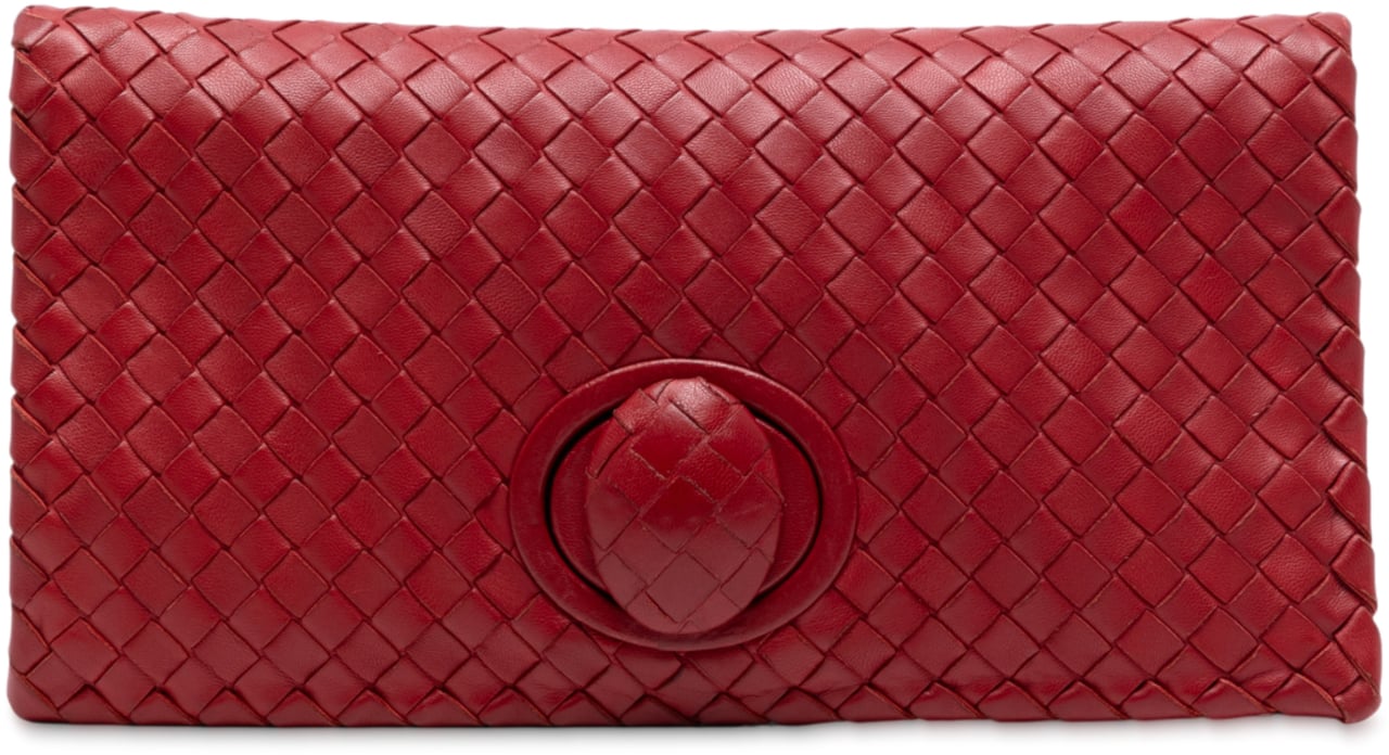 Bottega Veneta Nappa Intrecciato Turn Lock Clutch Rood