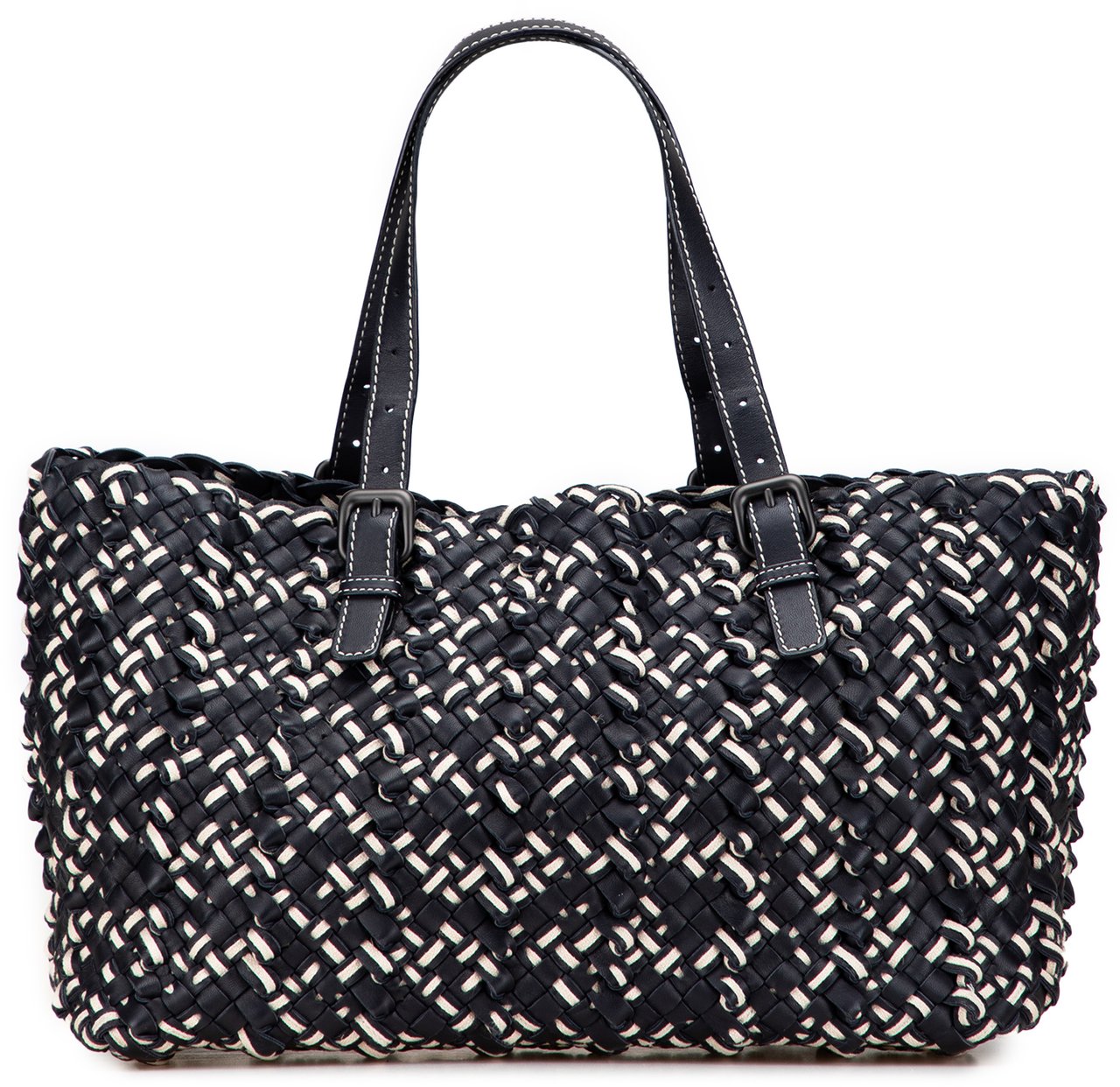 Bottega Veneta Large Leather Intrecciato Lido Tote Zwart