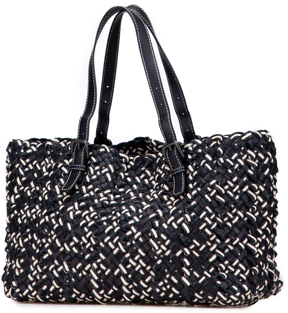 Bottega Veneta Large Leather Intrecciato Lido Tote Zwart