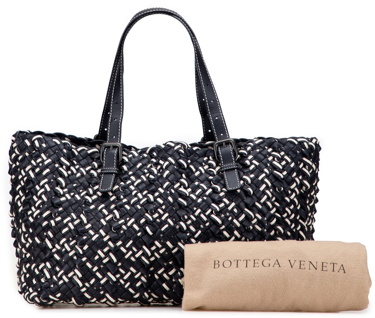 Bottega Veneta Large Leather Intrecciato Lido Tote Zwart