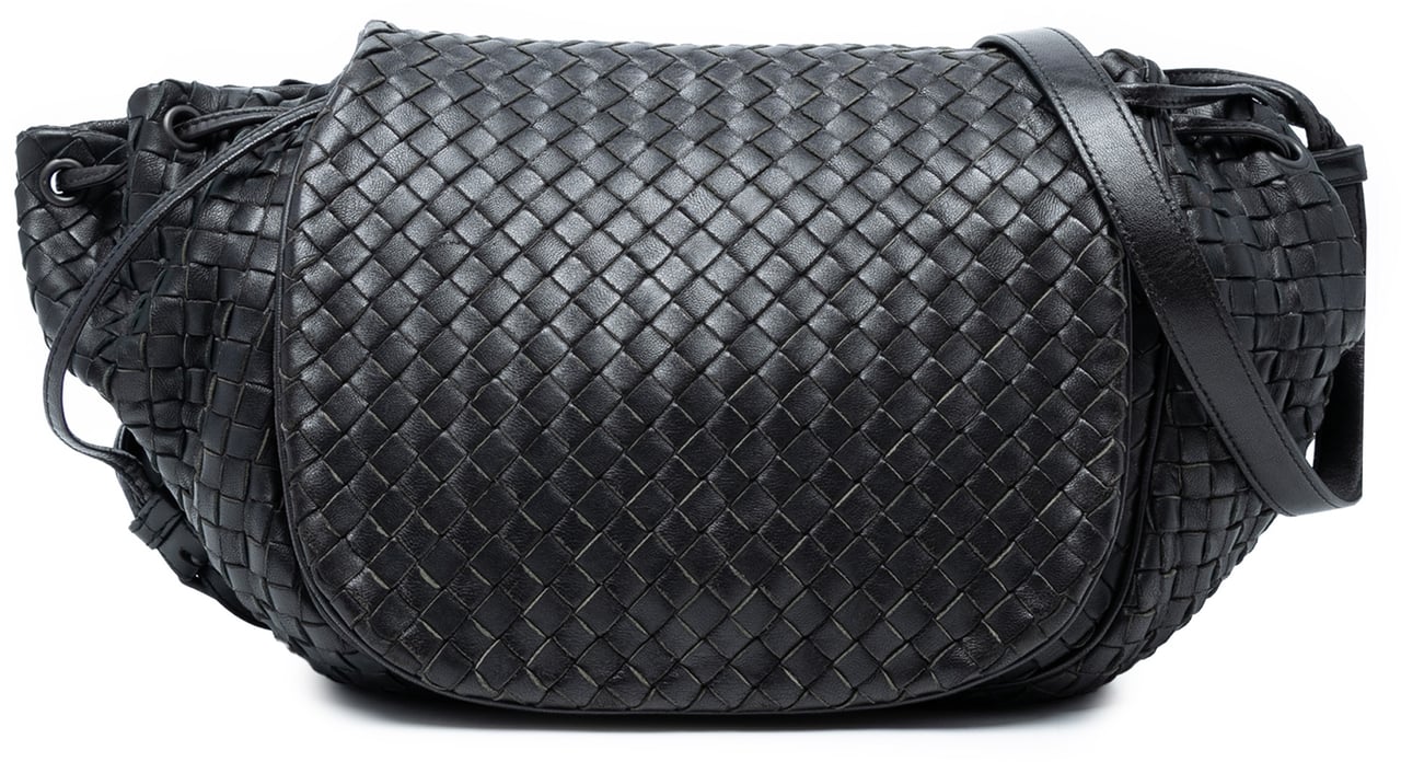 Bottega Veneta Nappa Intrecciato Flap Crossbody Zwart