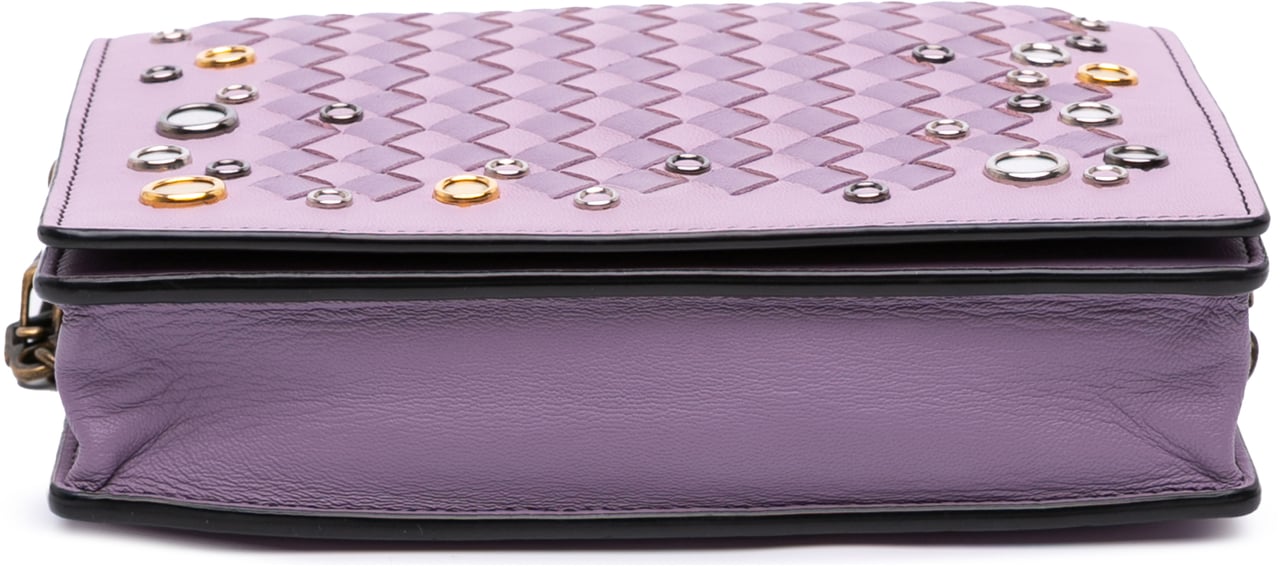 Bottega Veneta Nappa Intrecciato Studded Wallet on Chain Paars