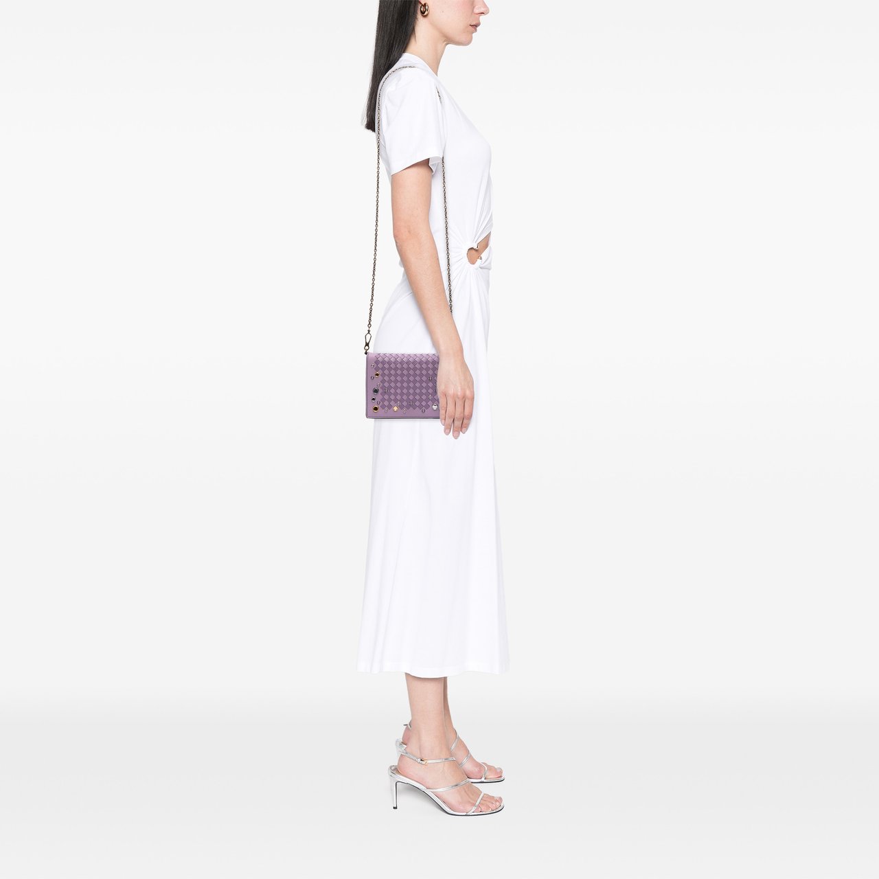 Bottega Veneta Nappa Intrecciato Studded Wallet on Chain Paars