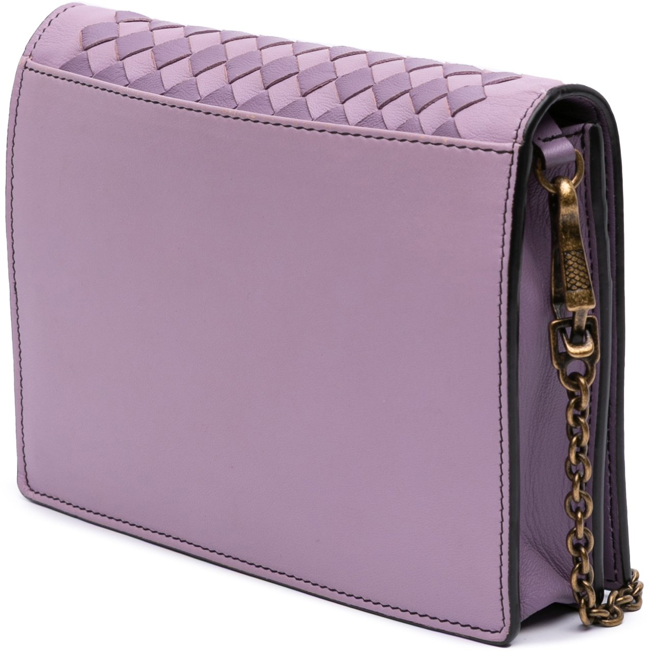 Bottega Veneta Nappa Intrecciato Studded Wallet on Chain Paars