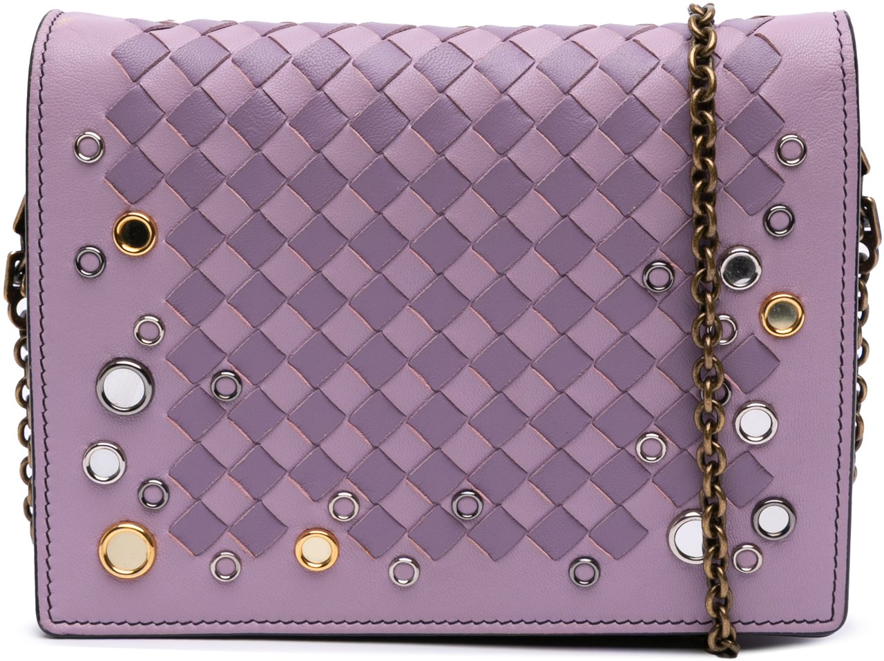 Bottega Veneta Nappa Intrecciato Studded Wallet on Chain Paars
