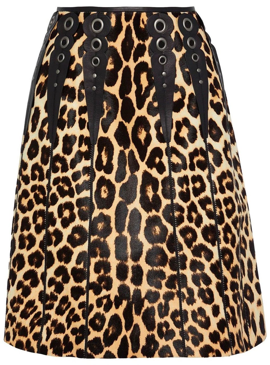 Bottega Veneta Bottega Veneta Leopard Print Calf Hair Skirt Bruin