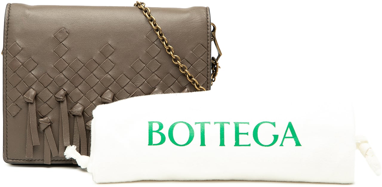 Bottega Veneta Nappa Intrecciato Fringe Wallet on Chain Bruin