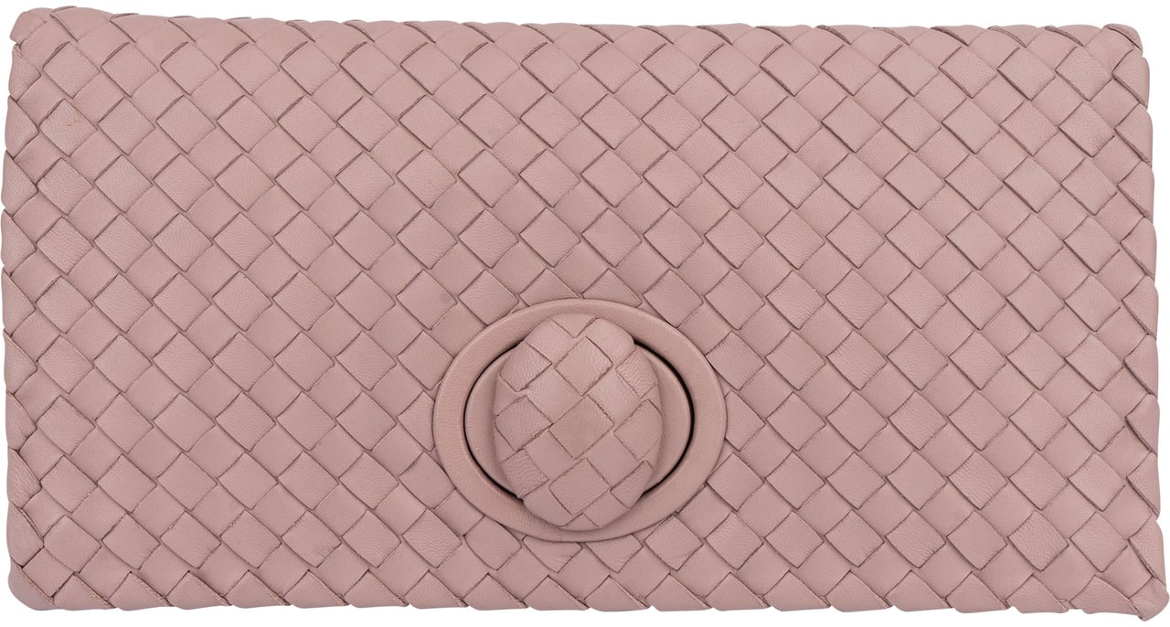 Bottega Veneta Bottega Veneta Intrecciato Leather Turnlock Clutch Roze