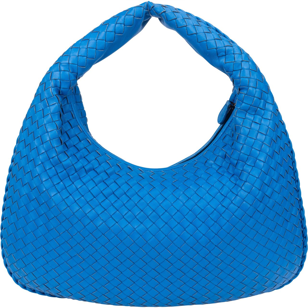 Bottega Veneta Blue Intrecciato Leather Belly Hobo Bag Blauw