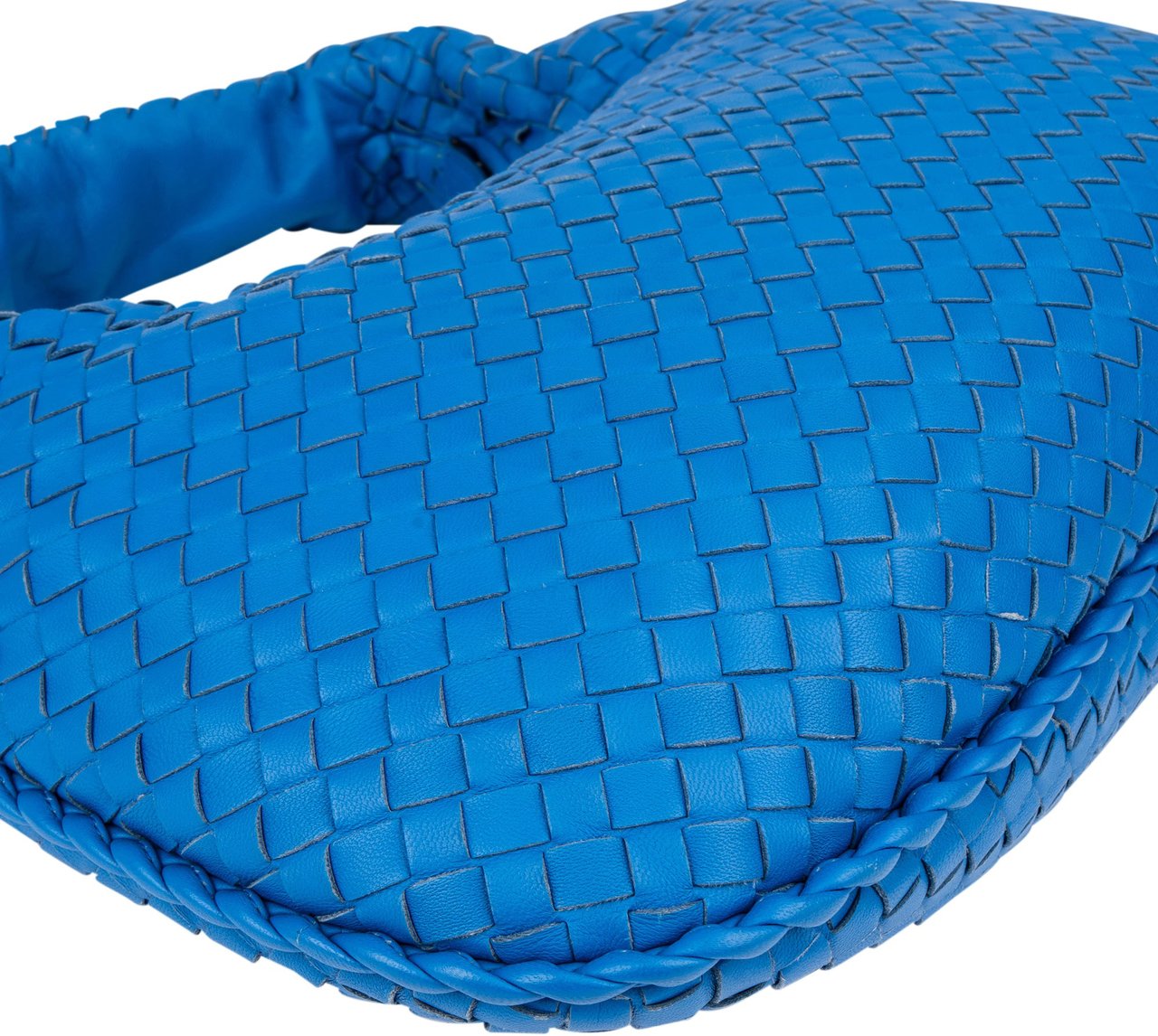 Bottega Veneta Blue Intrecciato Leather Belly Hobo Bag Blauw