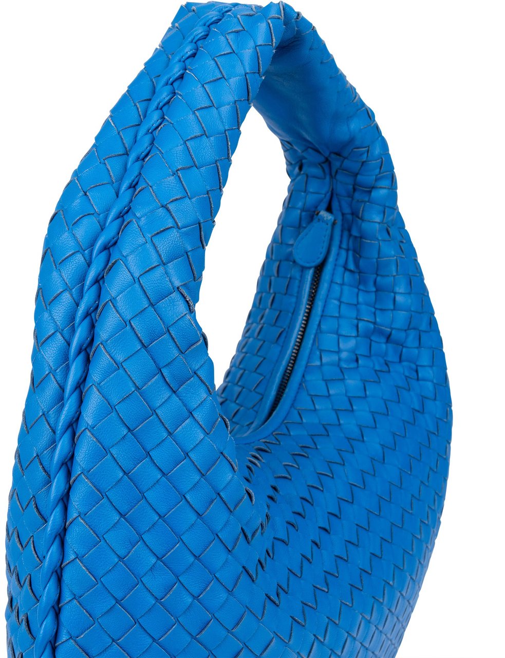 Bottega Veneta Blue Intrecciato Leather Belly Hobo Bag Blauw
