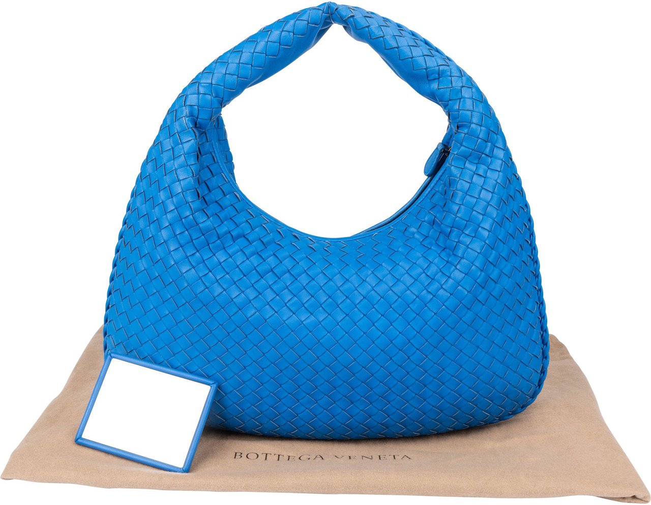 Bottega Veneta Blue Intrecciato Leather Belly Hobo Bag Blauw