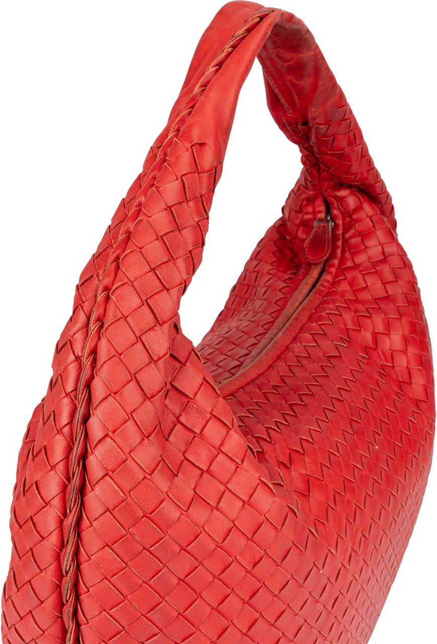 Bottega Veneta Bottega Veneta Red Intrecciato Leather Belly Hobo Bag Rood