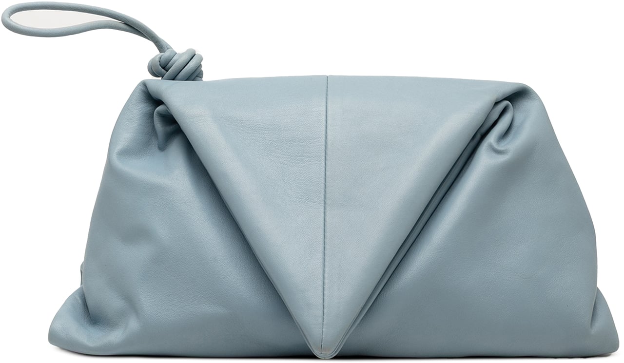 Bottega Veneta Leather BV Trine Angular Clutch Blauw