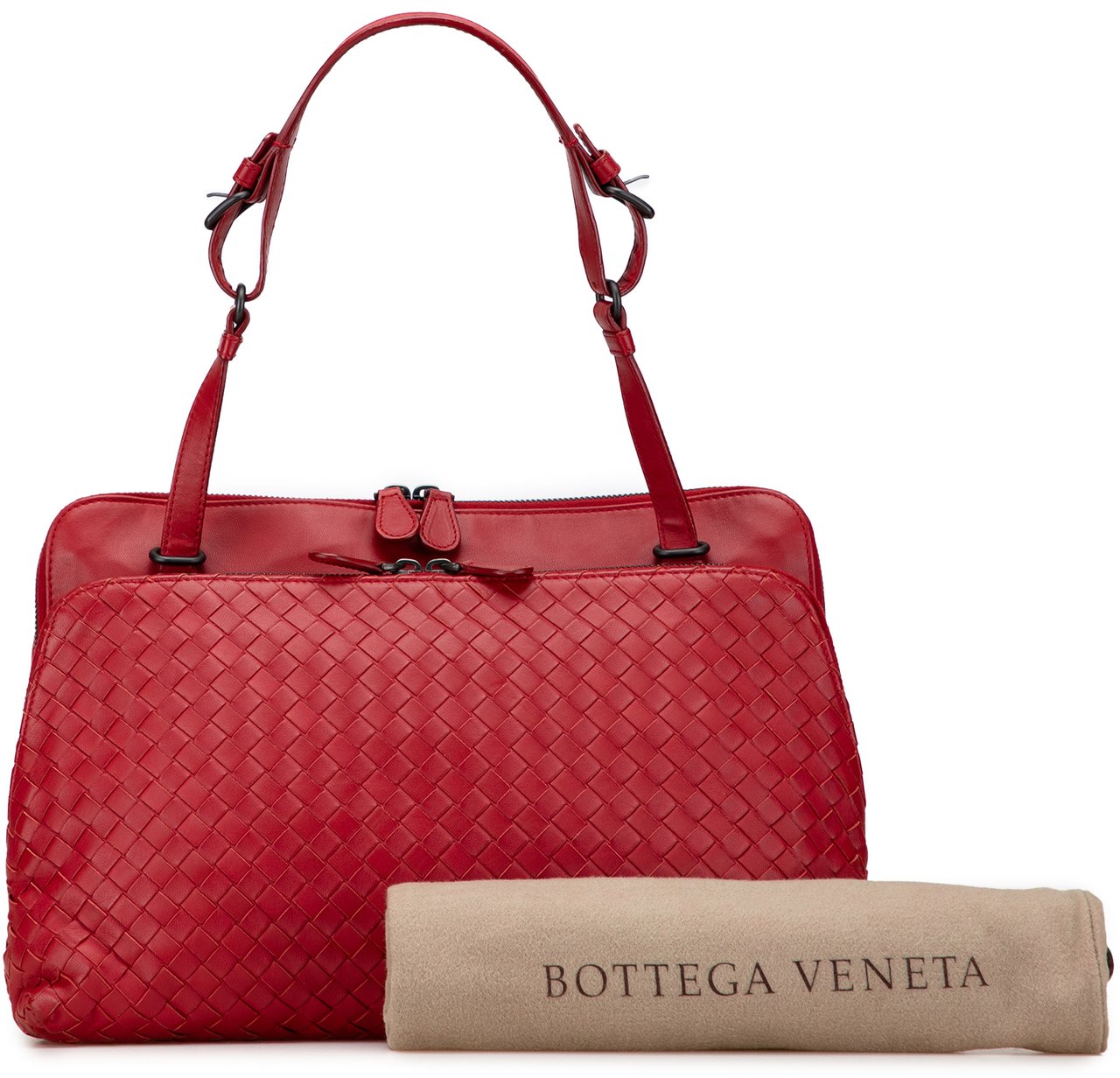 Bottega Veneta Nappa Intrecciato Shoulder Bag Rood
