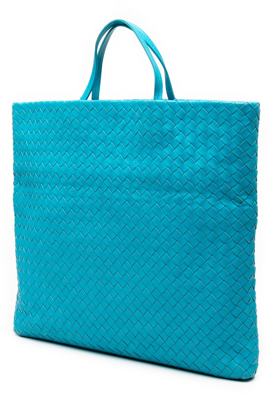 Bottega Veneta Nappa Intrecciato Fold Over Tote Blauw