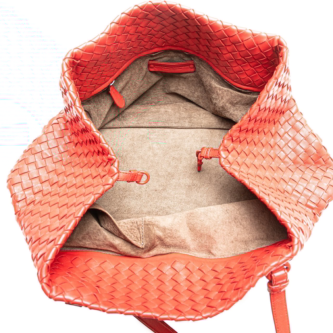 Bottega Veneta Nappa Intrecciato Ruffle Tote Rood