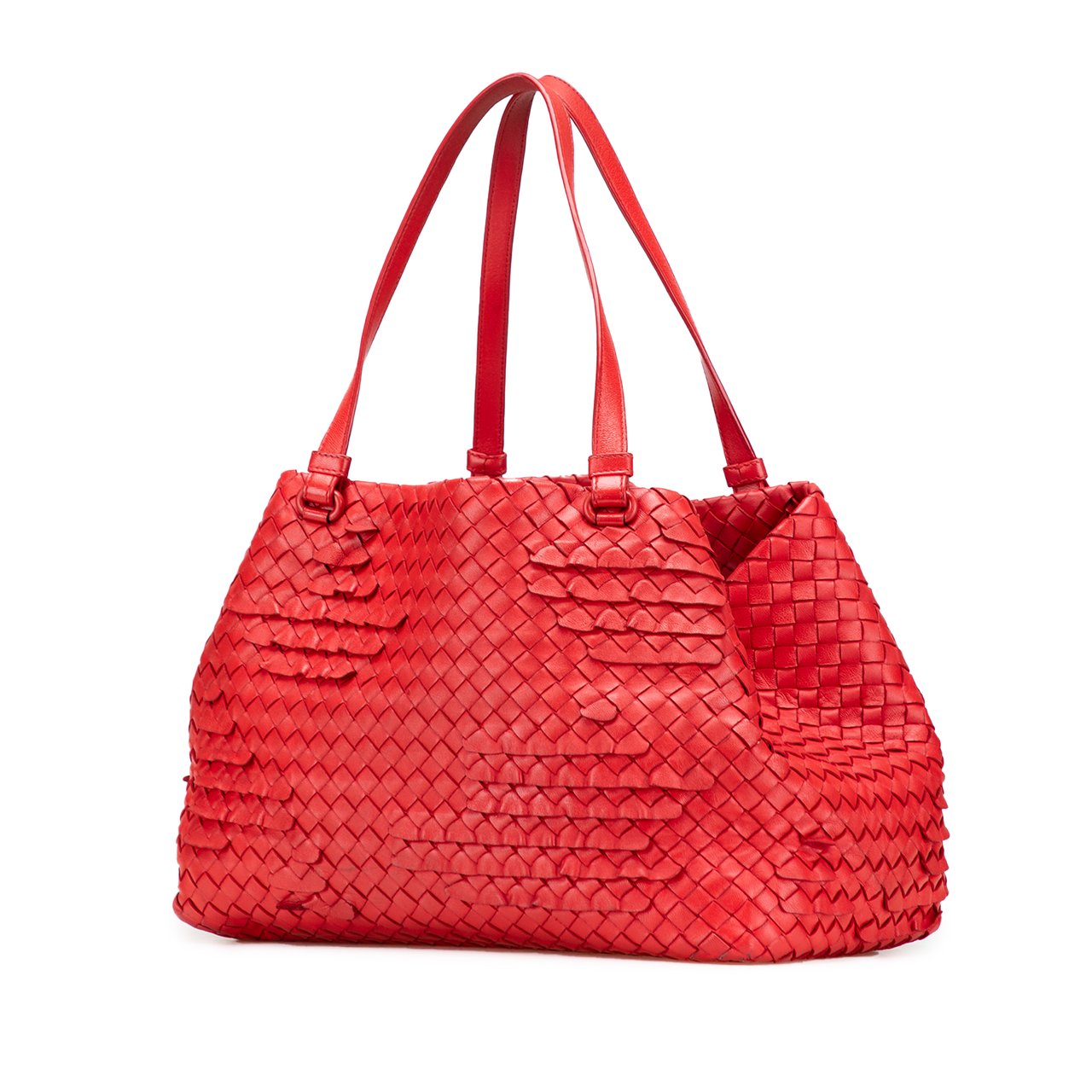 Bottega Veneta Nappa Intrecciato Ruffle Tote Rood