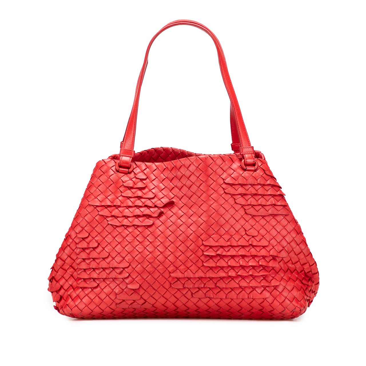 Bottega Veneta Nappa Intrecciato Ruffle Tote Rood