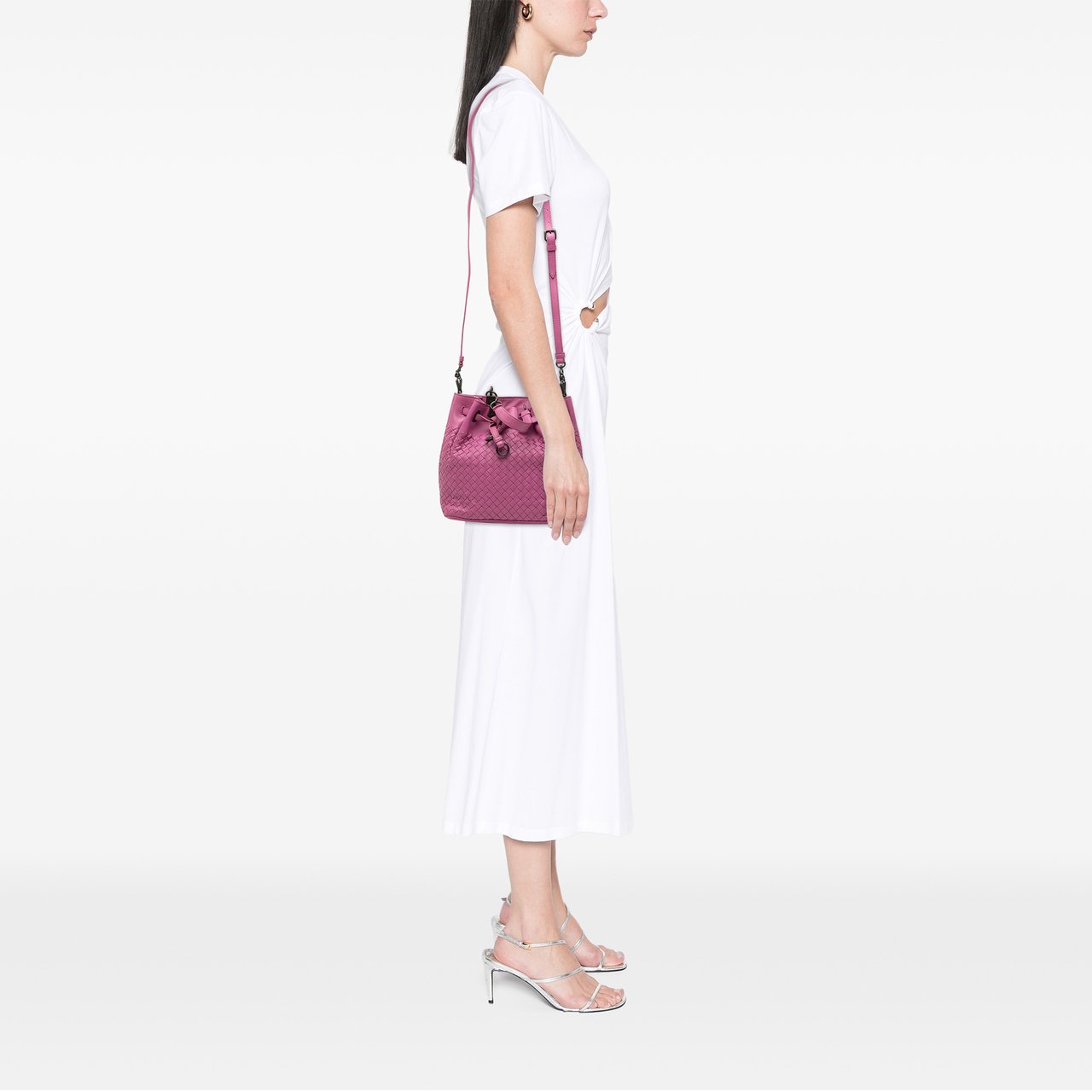 Bottega Veneta Nappa Intrecciato Bucket Bag Roze