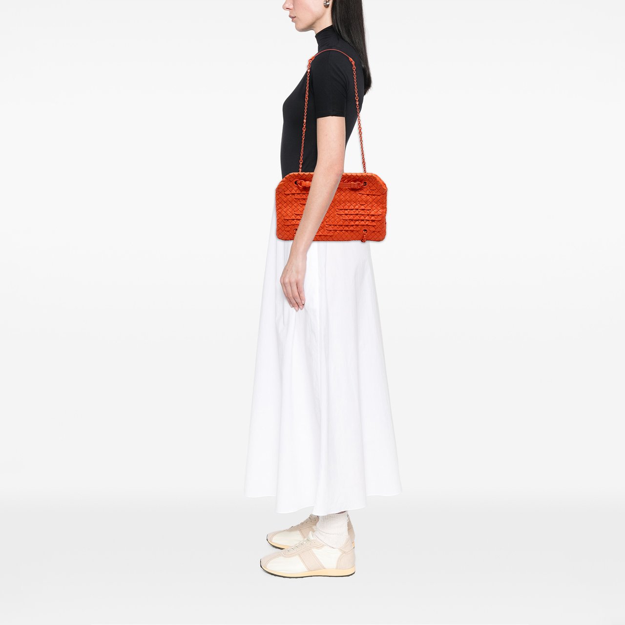 Bottega Veneta Nappa Intrecciato Ruffle Duo Shoulder Bag Oranje