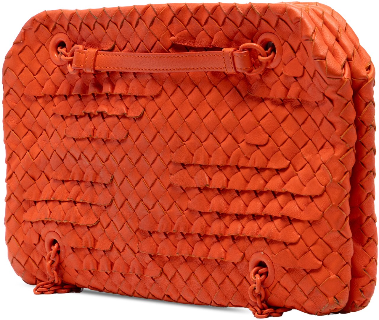 Bottega Veneta Nappa Intrecciato Ruffle Duo Shoulder Bag Oranje