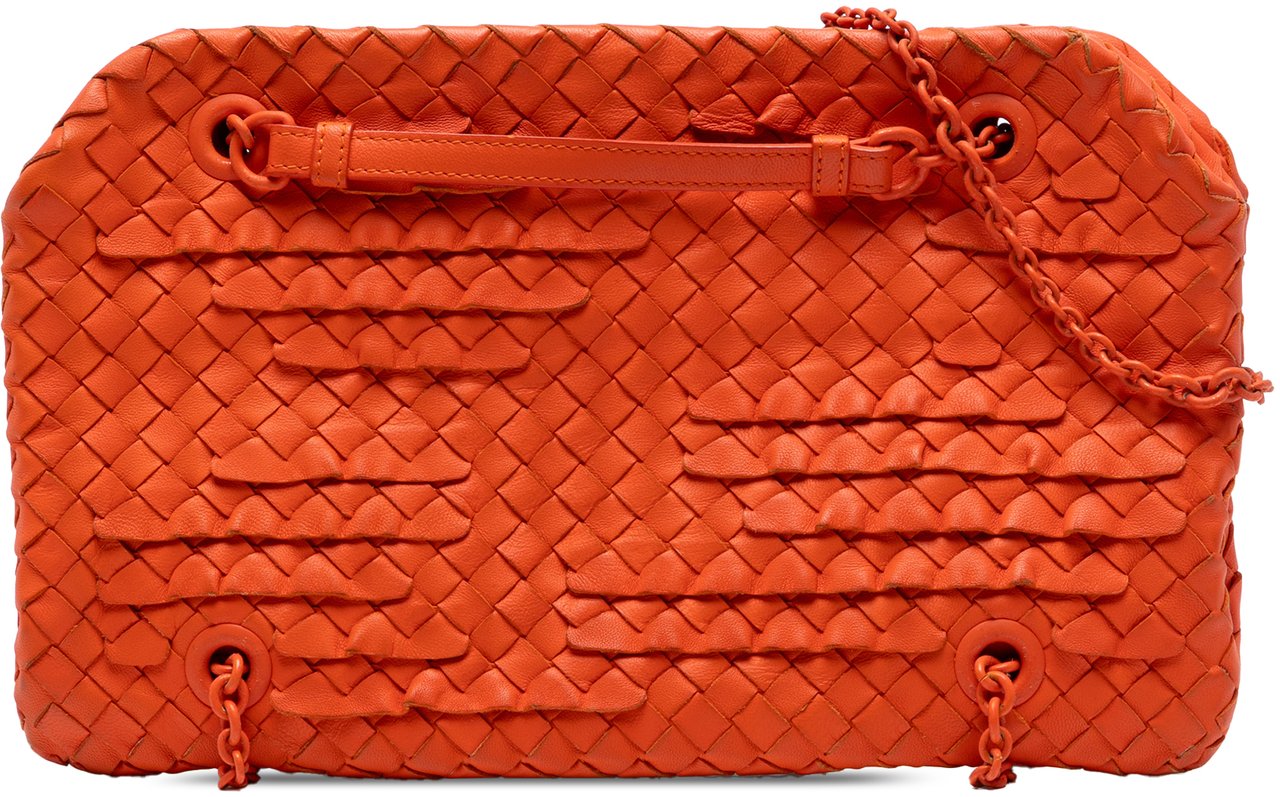 Bottega Veneta Nappa Intrecciato Ruffle Duo Shoulder Bag Oranje