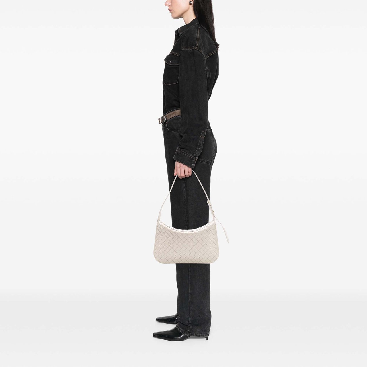 Bottega Veneta Brushed Calfskin Intrecciato Cradle Fold Over Shoulder Bag Wit