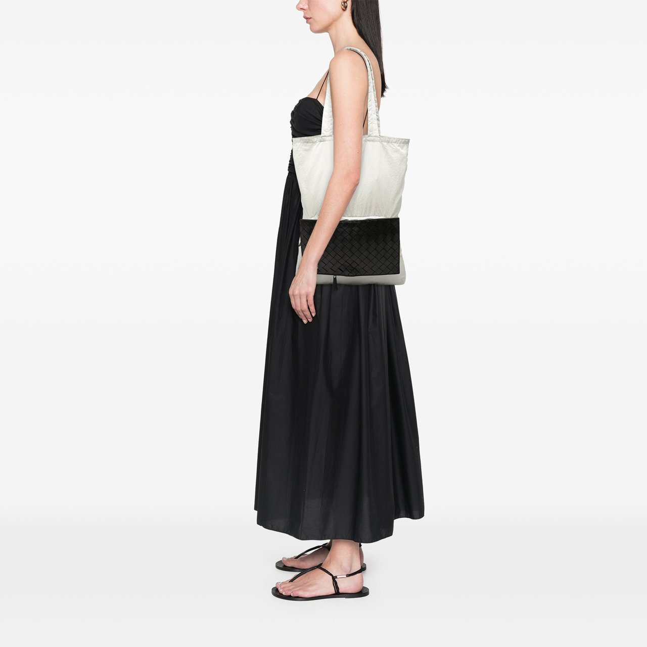 Bottega Veneta Intrecciato Trimmed Nylon Eco Tote Wit