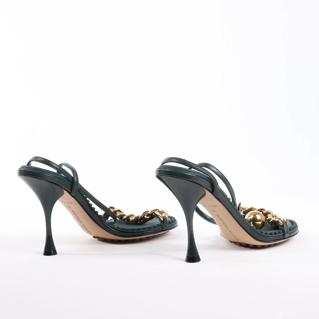 Bottega Veneta Bottega Veneta Leather Heel Sandals in Green, Size 38 EU Groen