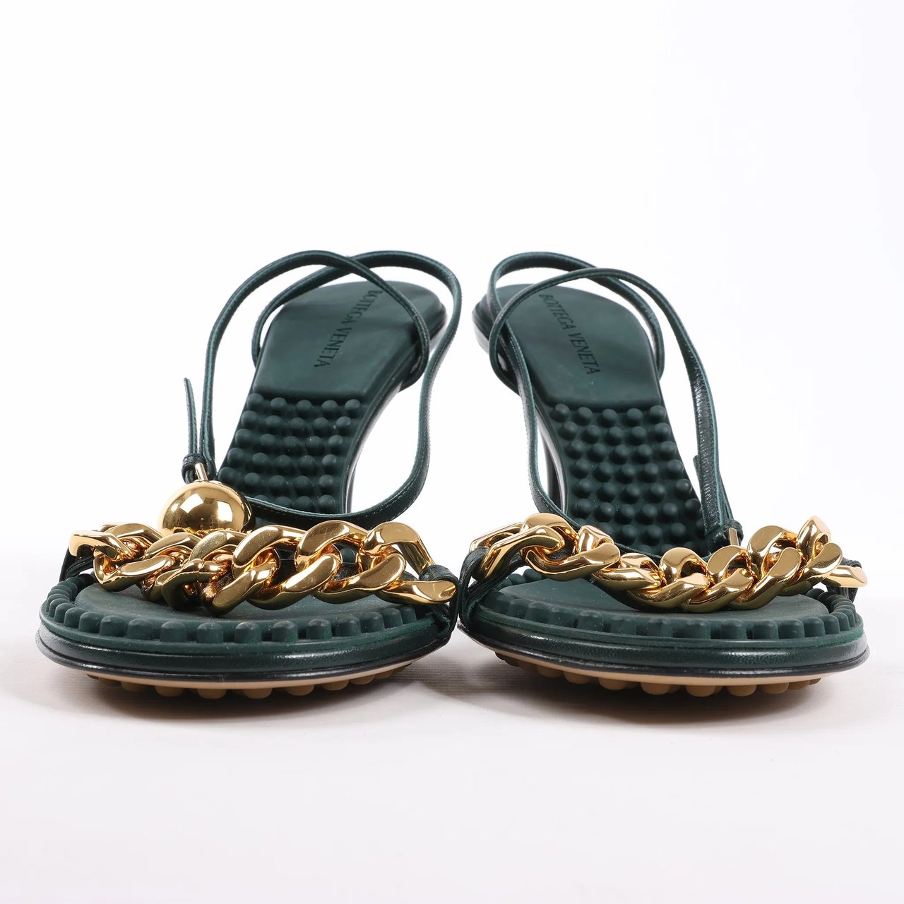 Bottega Veneta Bottega Veneta Leather Heel Sandals in Green, Size 38 EU Groen