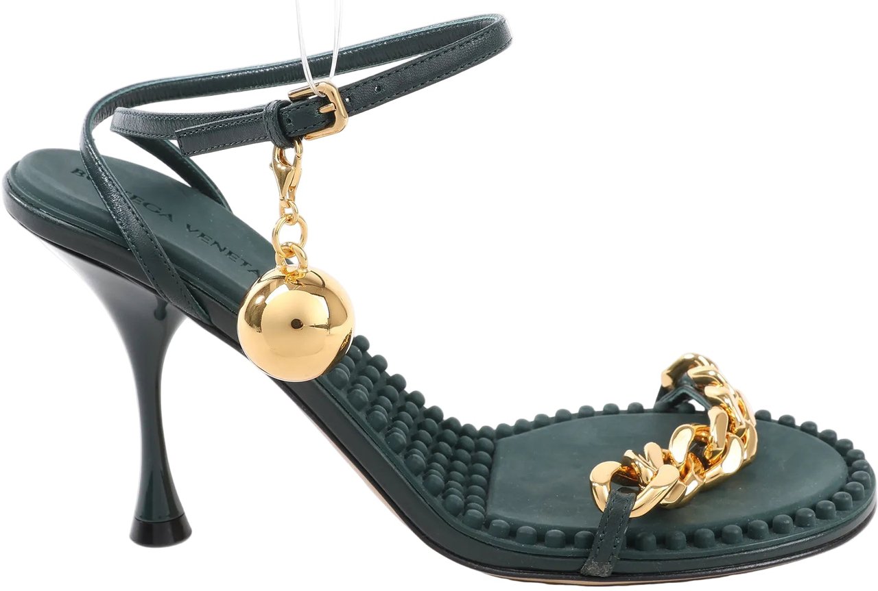 Bottega Veneta Bottega Veneta Leather Heel Sandals in Green, Size 38 EU Groen
