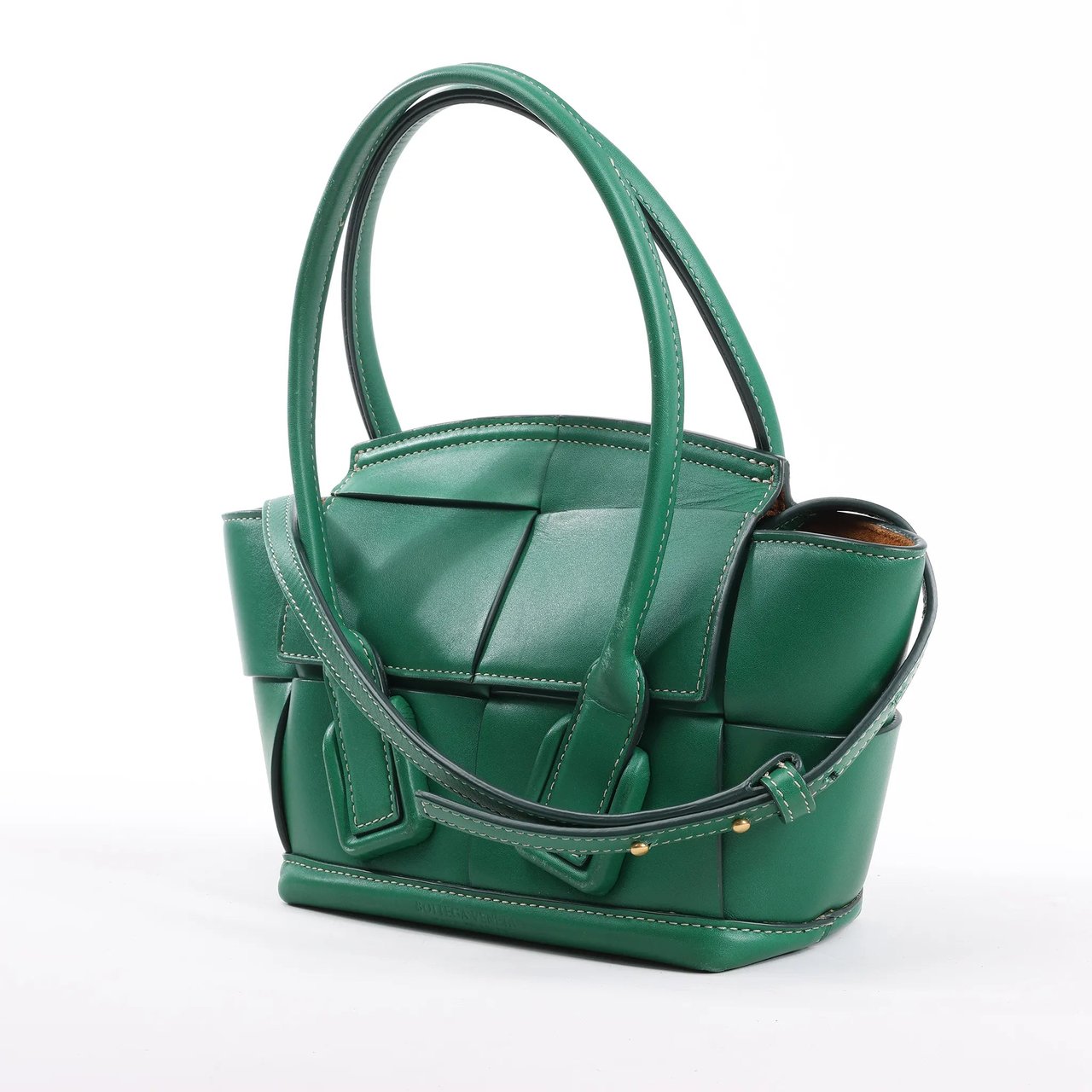 Bottega Veneta Bottega Veneta Arco Mini Leather Maxi Intrecciato 2Way Handbag in Green Groen