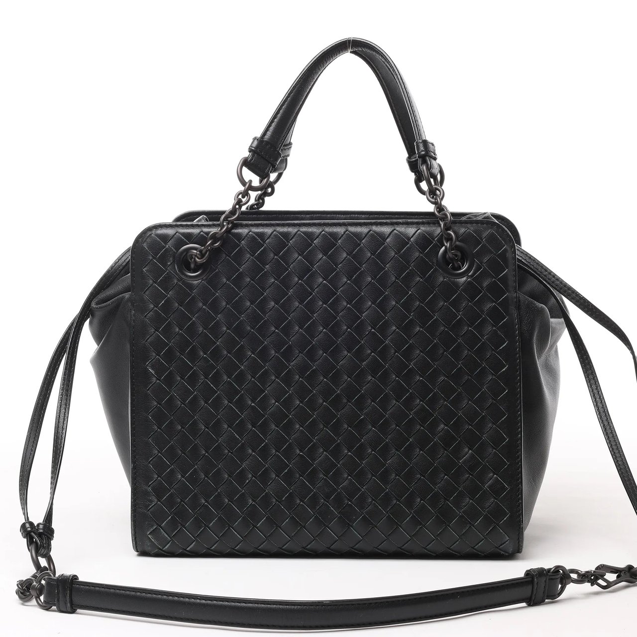 Bottega Veneta Bottega Veneta Intrecciato Leather 2Way Handbag in Black Zwart
