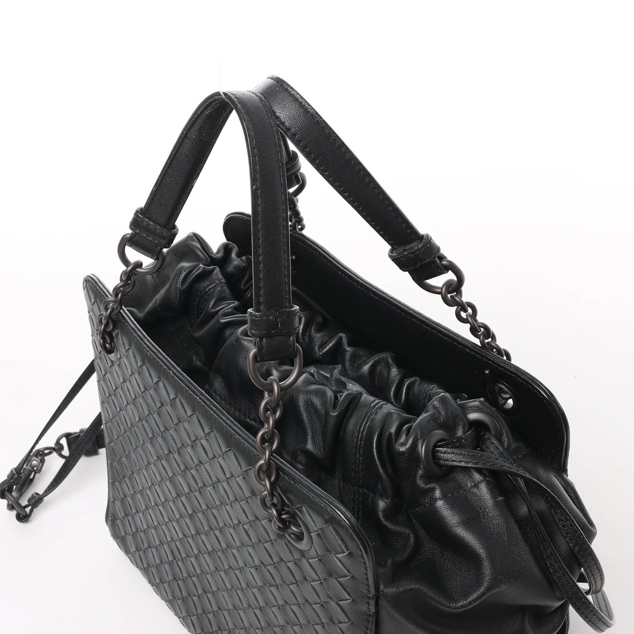 Bottega Veneta Bottega Veneta Intrecciato Leather 2Way Handbag in Black Zwart