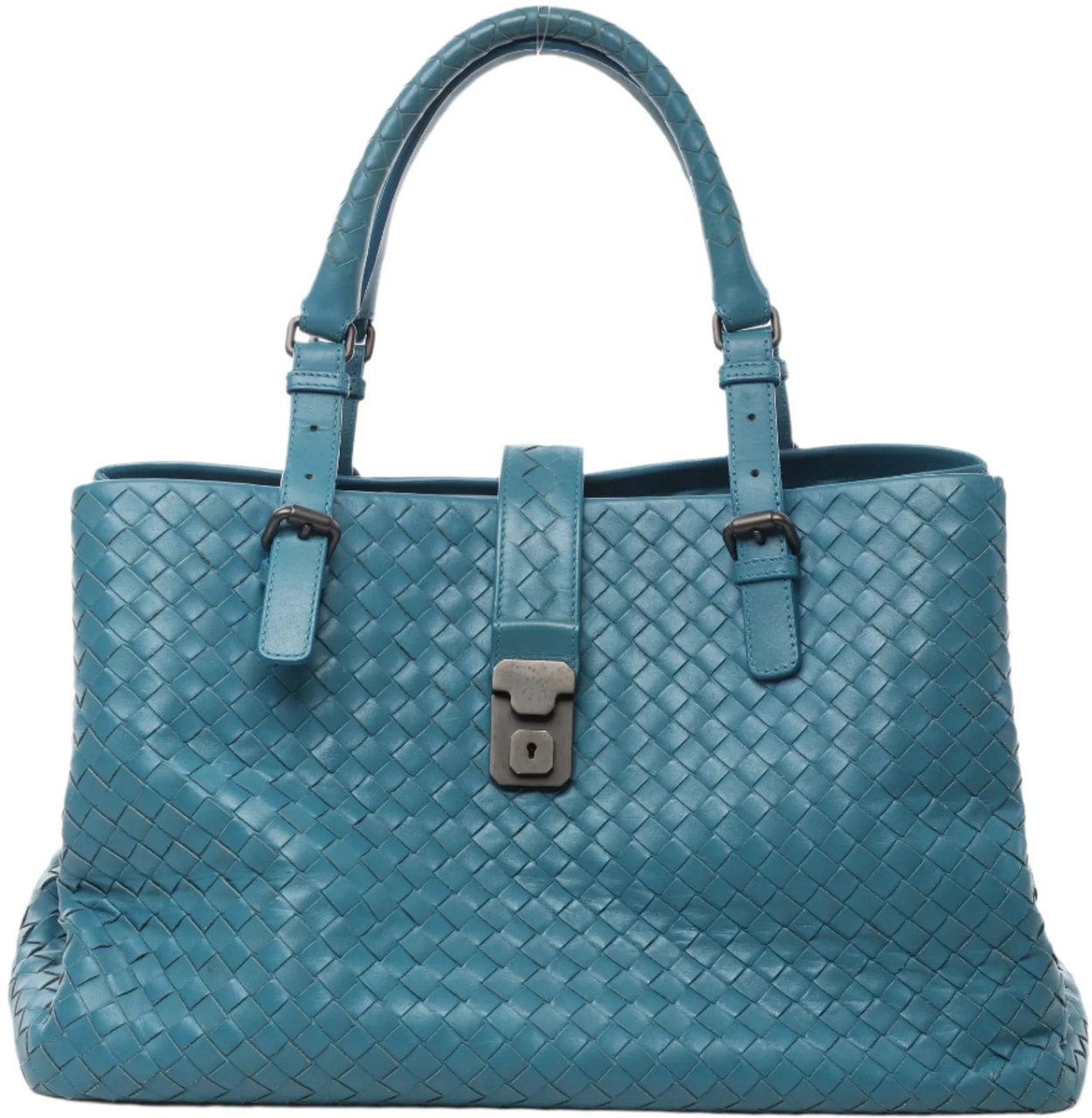 Bottega Veneta Bottega Veneta Intrecciato Roma Leather Handbag in Blue Blauw