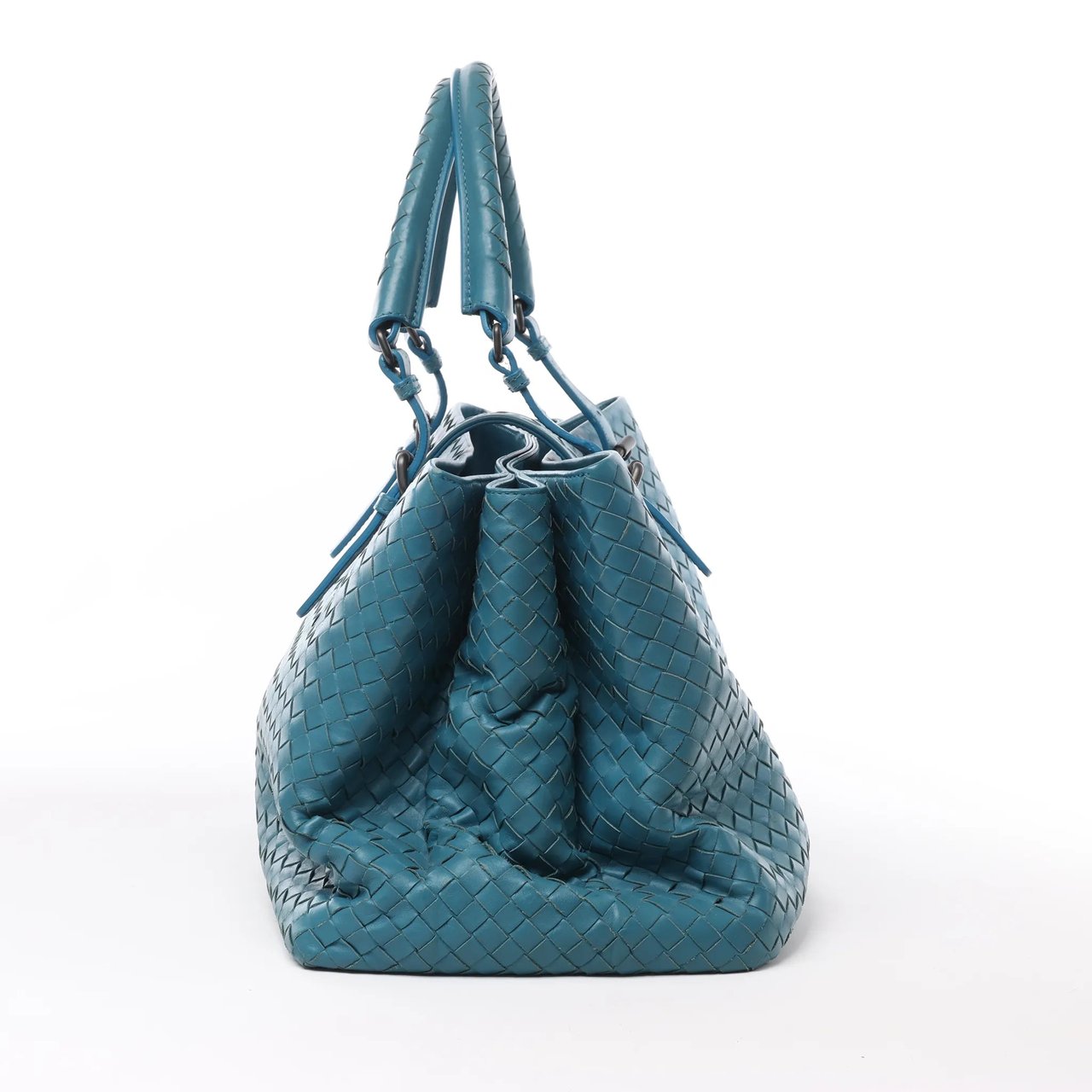 Bottega Veneta Bottega Veneta Intrecciato Roma Leather Handbag in Blue Blauw