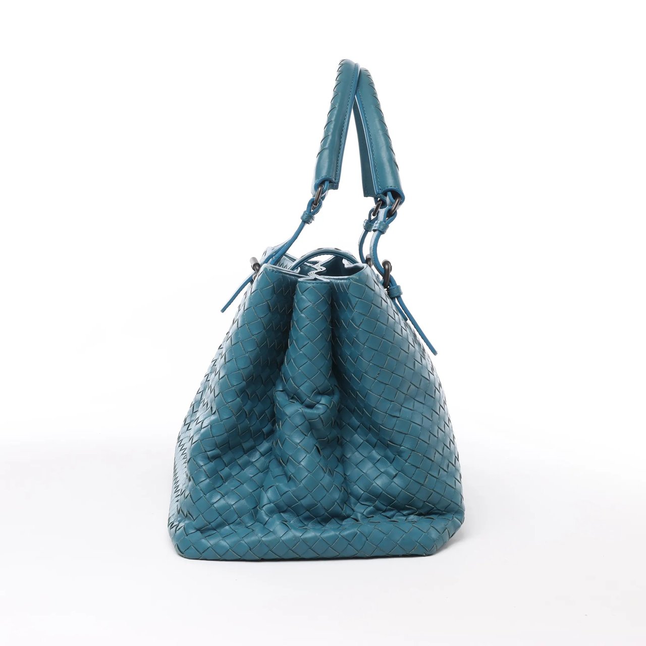 Bottega Veneta Bottega Veneta Intrecciato Roma Leather Handbag in Blue Blauw