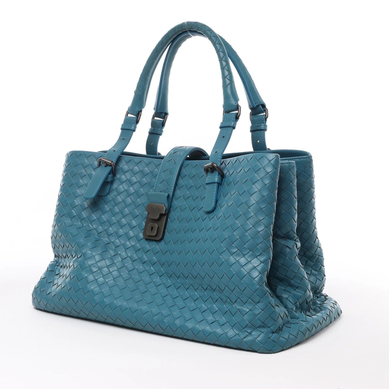 Bottega Veneta Bottega Veneta Intrecciato Roma Leather Handbag in Blue Blauw