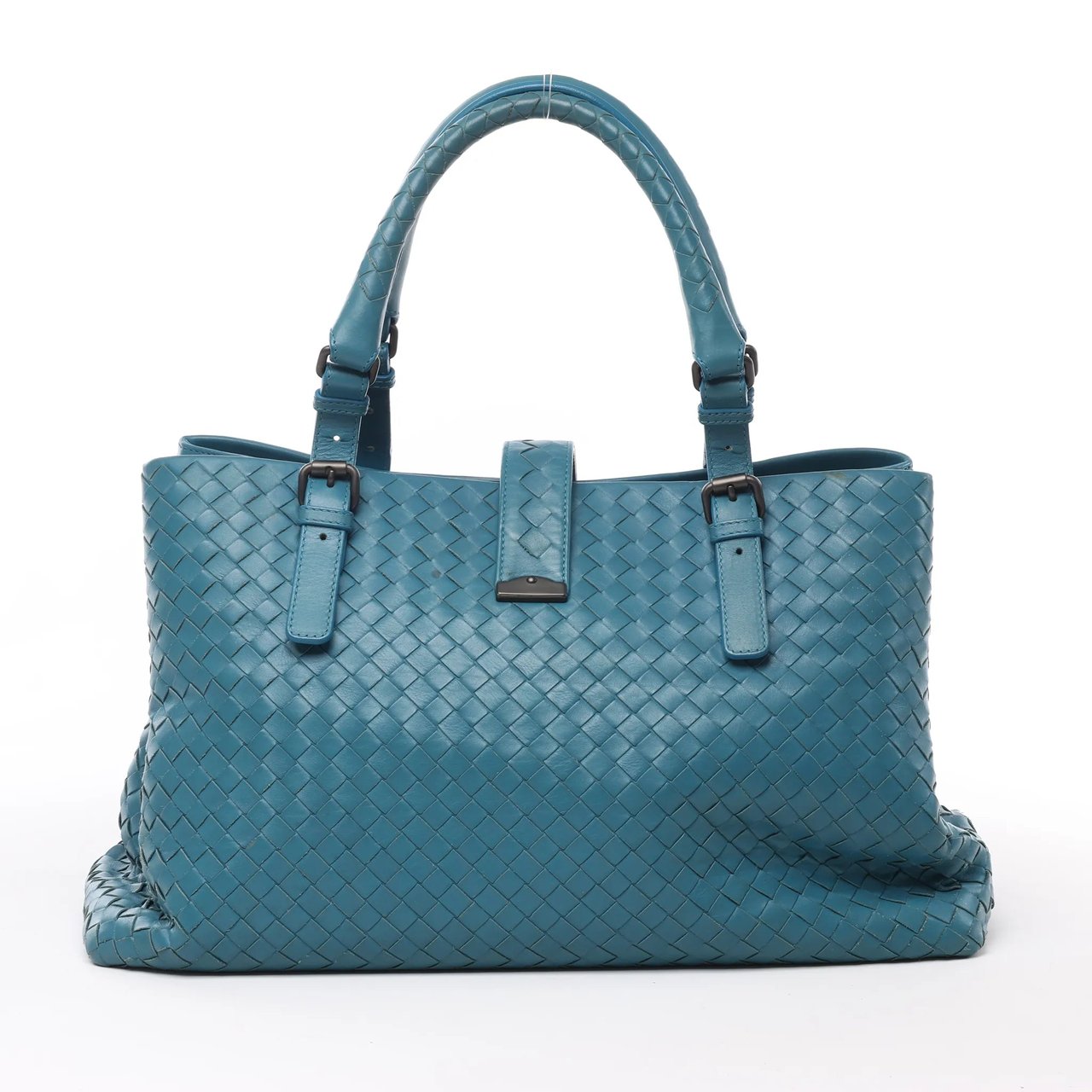 Bottega Veneta Bottega Veneta Intrecciato Roma Leather Handbag in Blue Blauw