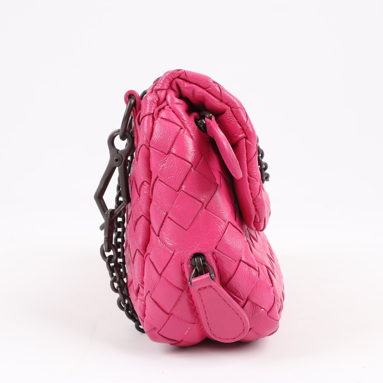 Bottega Veneta BOTTEGA VENETA Intrecciato Leather Chain Shoulder Bag in Hot Pink Roze