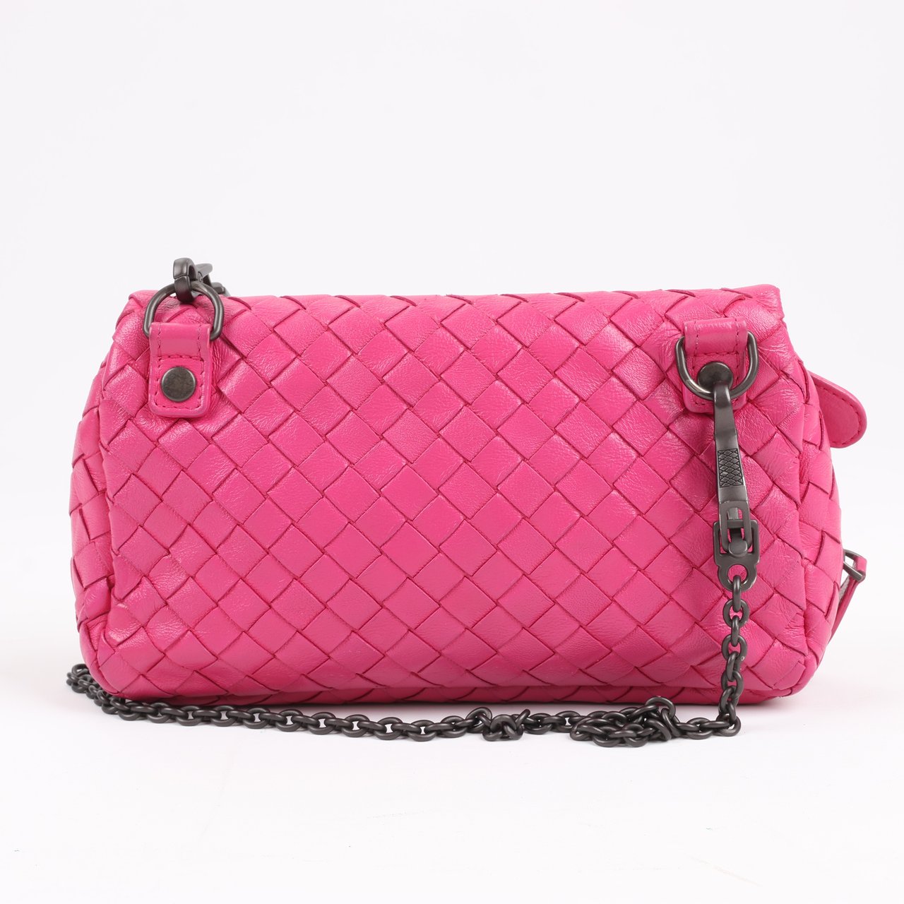 Bottega Veneta BOTTEGA VENETA Intrecciato Leather Chain Shoulder Bag in Hot Pink Roze