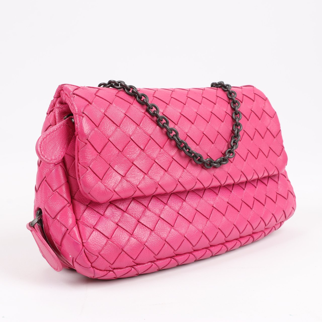 Bottega Veneta BOTTEGA VENETA Intrecciato Leather Chain Shoulder Bag in Hot Pink Roze